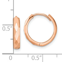 14k Rose Gold Polished Faceted 3x15mm Hinged Hoop Earrings-TM815R