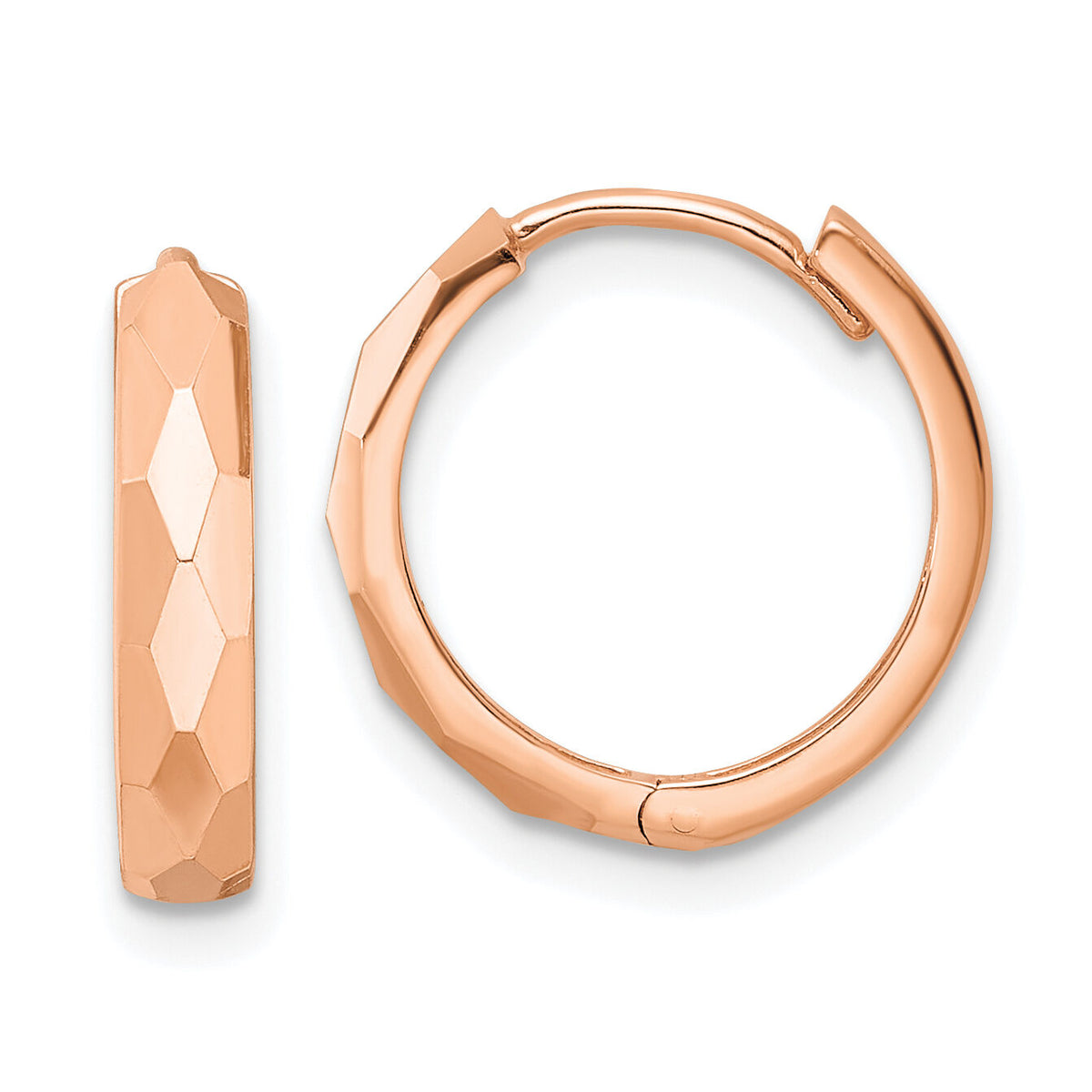 14k Rose Gold Polished Faceted 3x15mm Hinged Hoop Earrings-TM815R