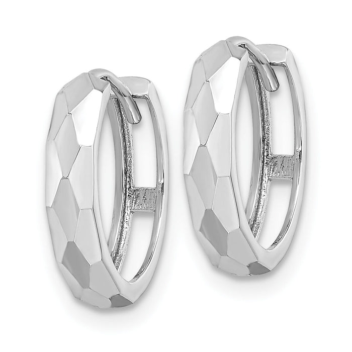 14k White Gold Polished Faceted 3x15mm Hinged Hoop Earrings-TM815W