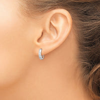 14k White Gold Polished Faceted 3x15mm Hinged Hoop Earrings-TM815W