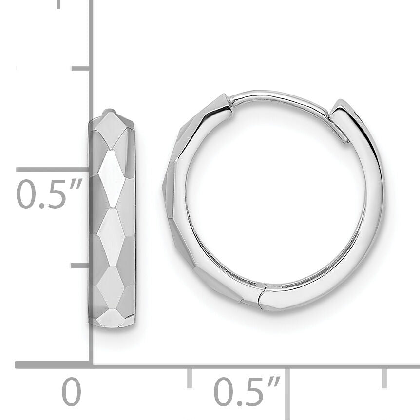 14k White Gold Polished Faceted 3x15mm Hinged Hoop Earrings-TM815W