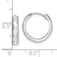 14k White Gold Polished Faceted 3x15mm Hinged Hoop Earrings-TM815W