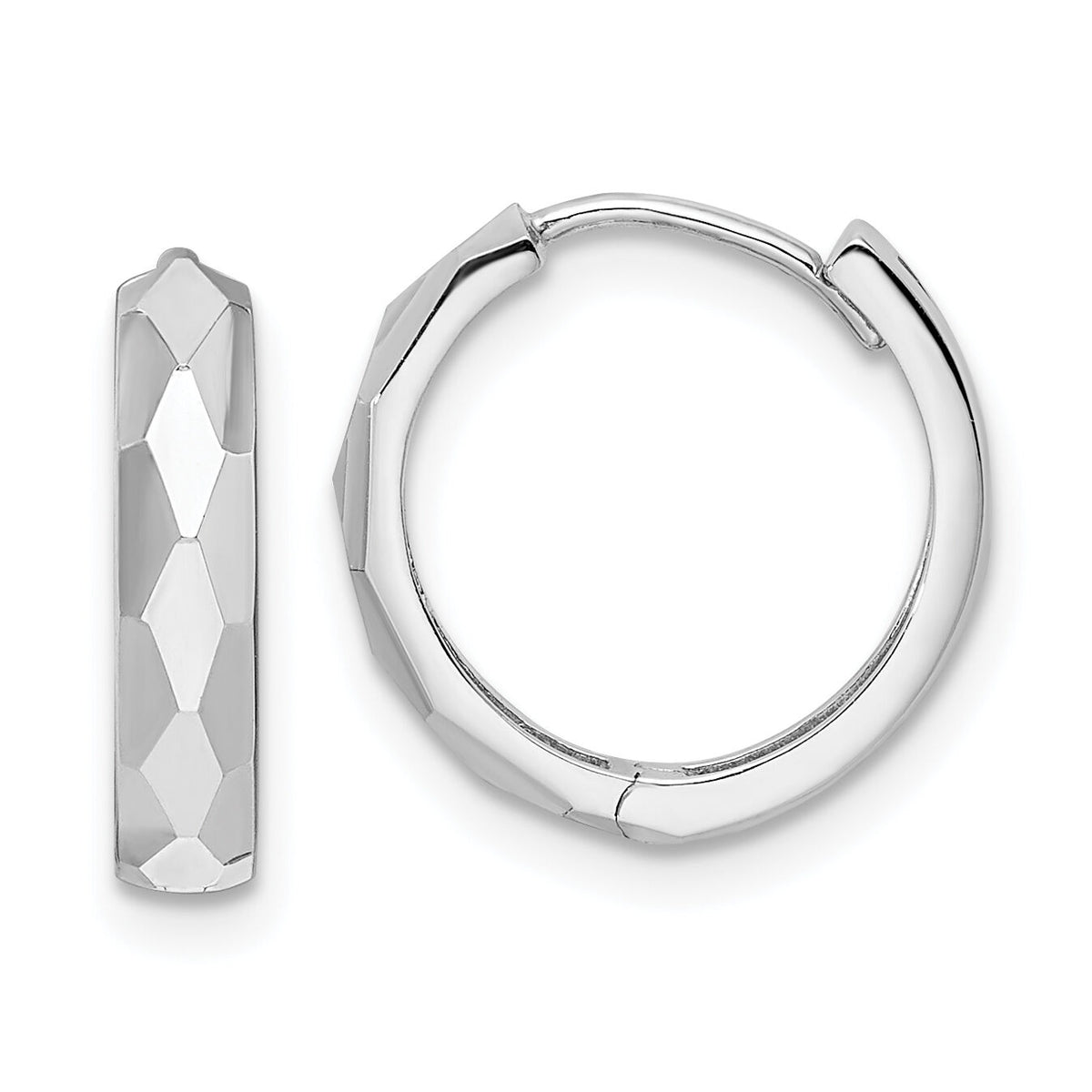 14k White Gold Polished Faceted 3x15mm Hinged Hoop Earrings-TM815W