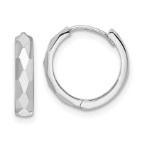 14k White Gold Polished Faceted 3x15mm Hinged Hoop Earrings-TM815W