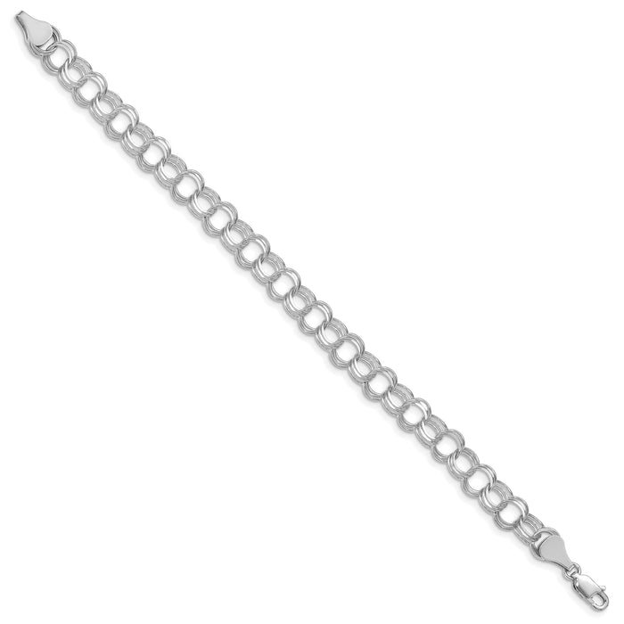 14k White Gold Triple Link Charm Bracelet-TO748W-7