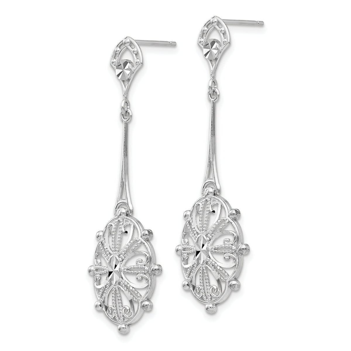 14k White Gold Diamond-cut Filigree Earrings-TP137