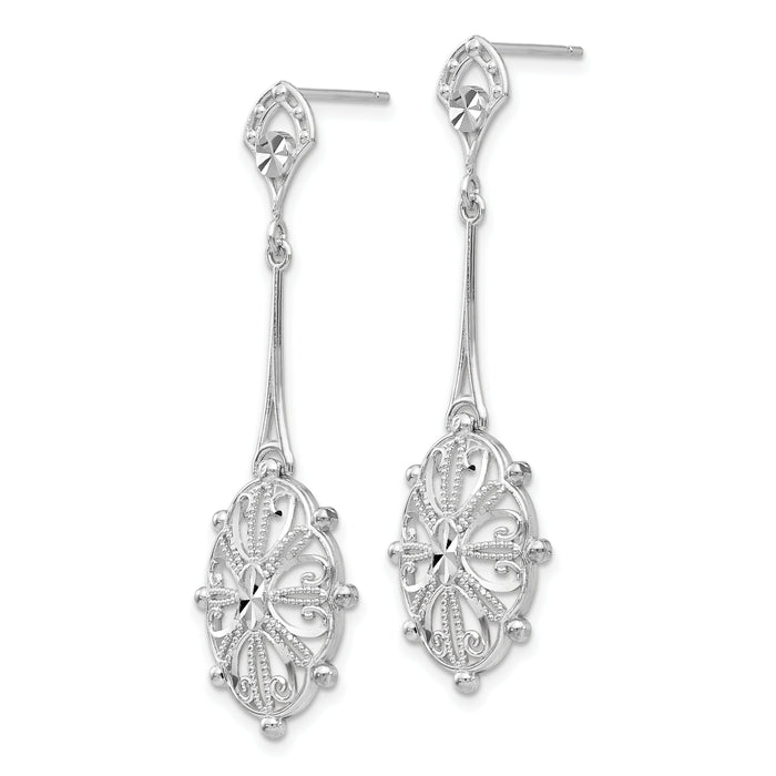 14k White Gold Diamond-cut Filigree Earrings-TP137