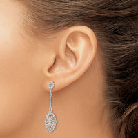 14k White Gold Diamond-cut Filigree Earrings-TP137