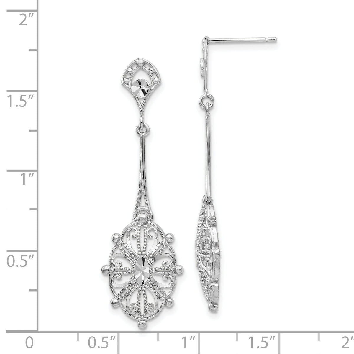 14k White Gold Diamond-cut Filigree Earrings-TP137
