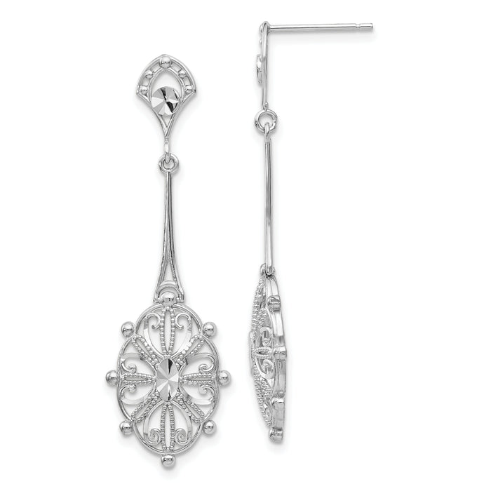 14k White Gold Diamond-cut Filigree Earrings-TP137
