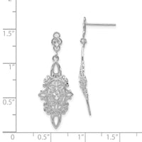 14k White Gold Diamond-cut Filigree Dangle Earrings-TP138
