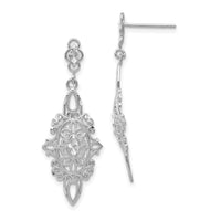 14k White Gold Diamond-cut Filigree Dangle Earrings-TP138
