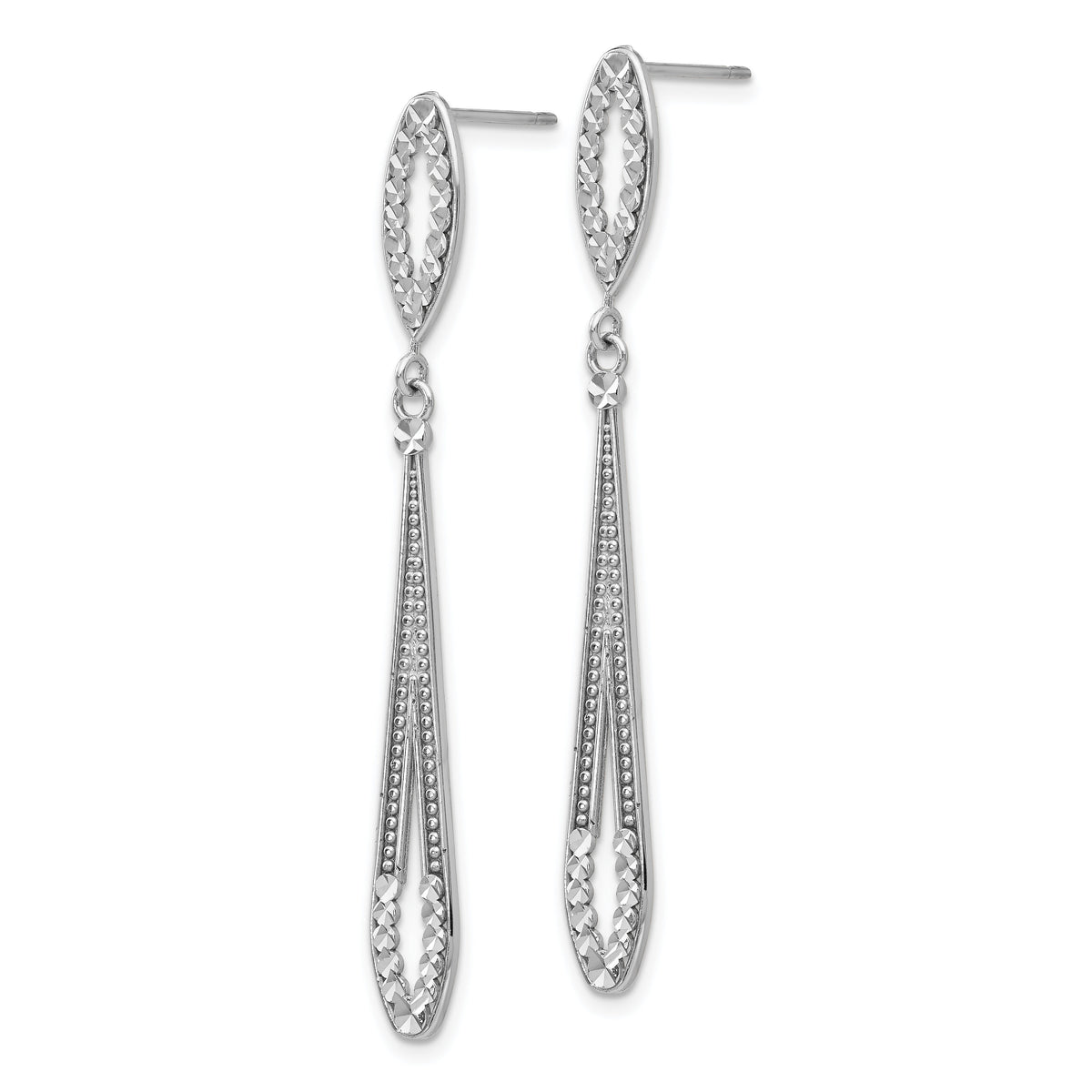 14k White Gold Diamond-cut Dangle Post Earrings-TP139