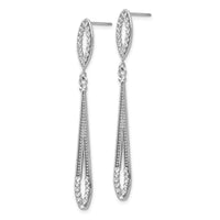 14k White Gold Diamond-cut Dangle Post Earrings-TP139