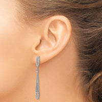 14k White Gold Diamond-cut Dangle Post Earrings-TP139