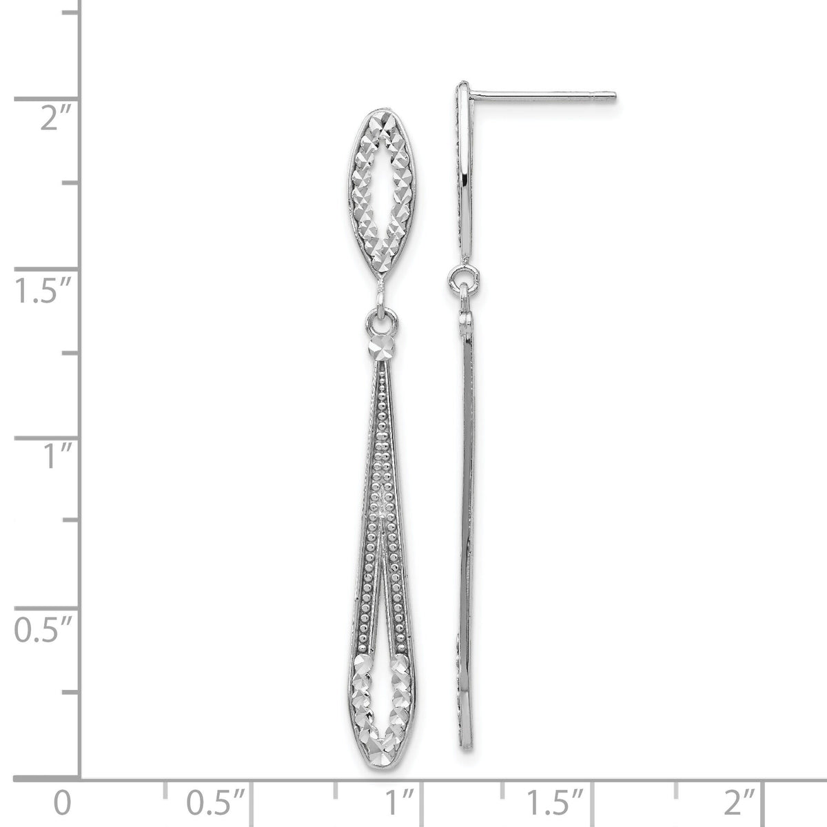 14k White Gold Diamond-cut Dangle Post Earrings-TP139