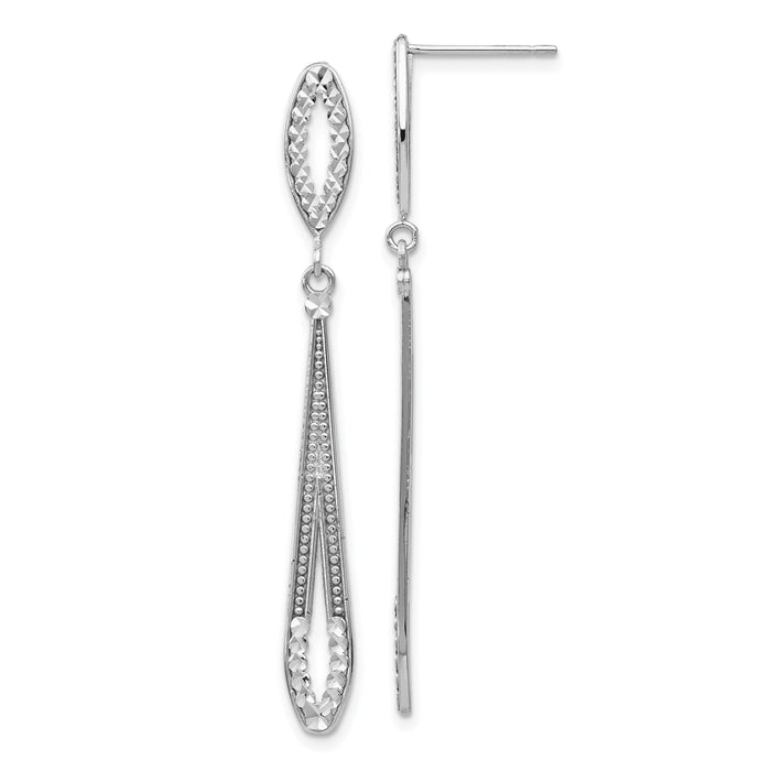 14k White Gold Diamond-cut Dangle Post Earrings-TP139