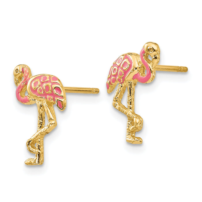 14k Pink Enameled Flamingo Post Earrings-TP161