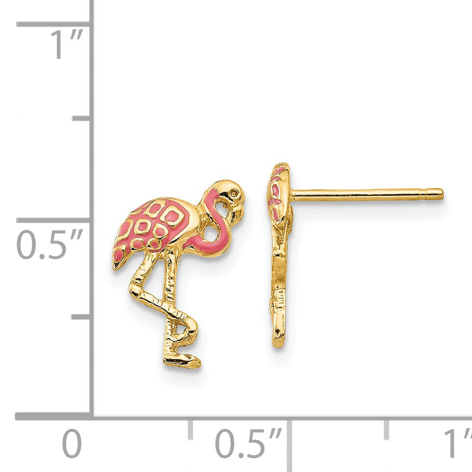 14k Pink Enameled Flamingo Post Earrings-TP161