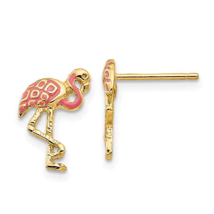 14k Pink Enameled Flamingo Post Earrings-TP161