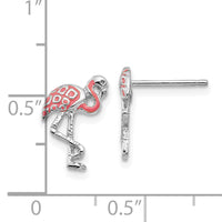 14K White Gold Pink Enameled Flamingo Post Earrings-TP161W