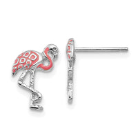 14K White Gold Pink Enameled Flamingo Post Earrings-TP161W