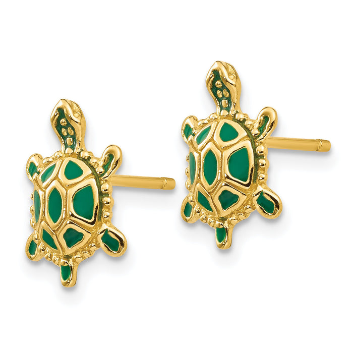 14k Green Enameled Turtle Post Earrings-TP165