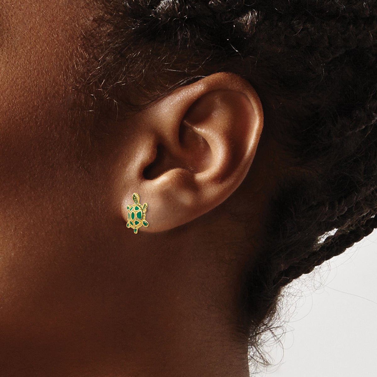 14k Green Enameled Turtle Post Earrings-TP165