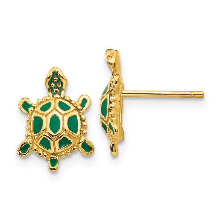 14k Green Enameled Turtle Post Earrings-TP165