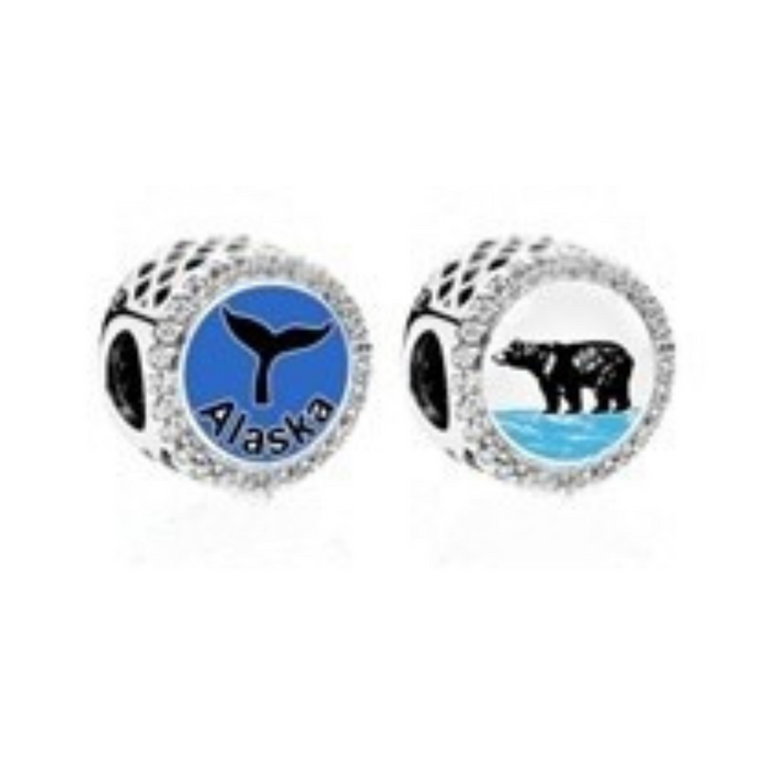 BEAR & WHALE TAIL ALASKA REVERSIBLE PANDORA CHARM