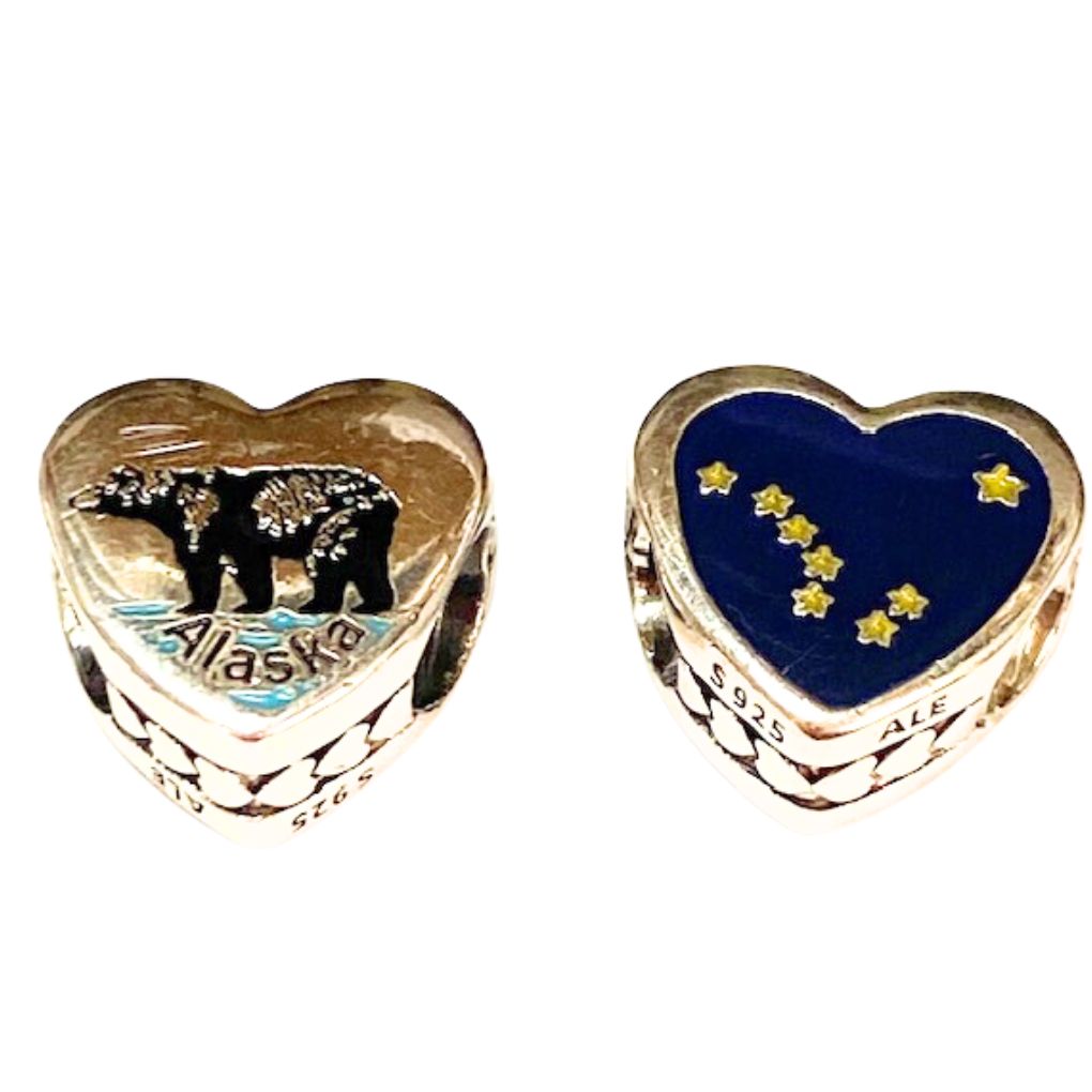 BEAR & ALASKA FLAG REVERSIBLE PANDORA CHARM