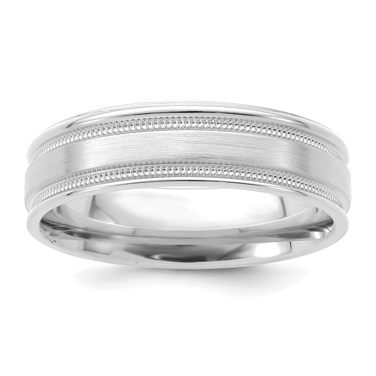 14k White Gold Heavy Comfort Fit Brush Satin Fancy Band-WB102H