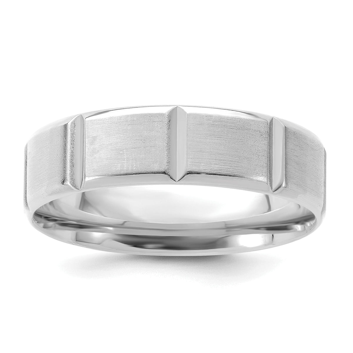 14k White Gold Standard Comfort Fit Brush Satin Fancy Band-WB113S