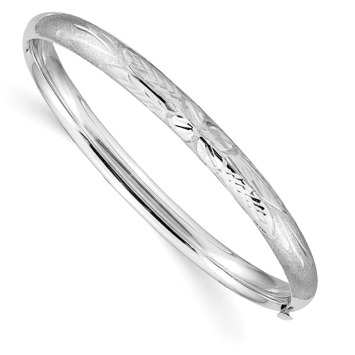 14k 3/16 White Gold Florentine Hinged Baby Bangle-WBF3/16
