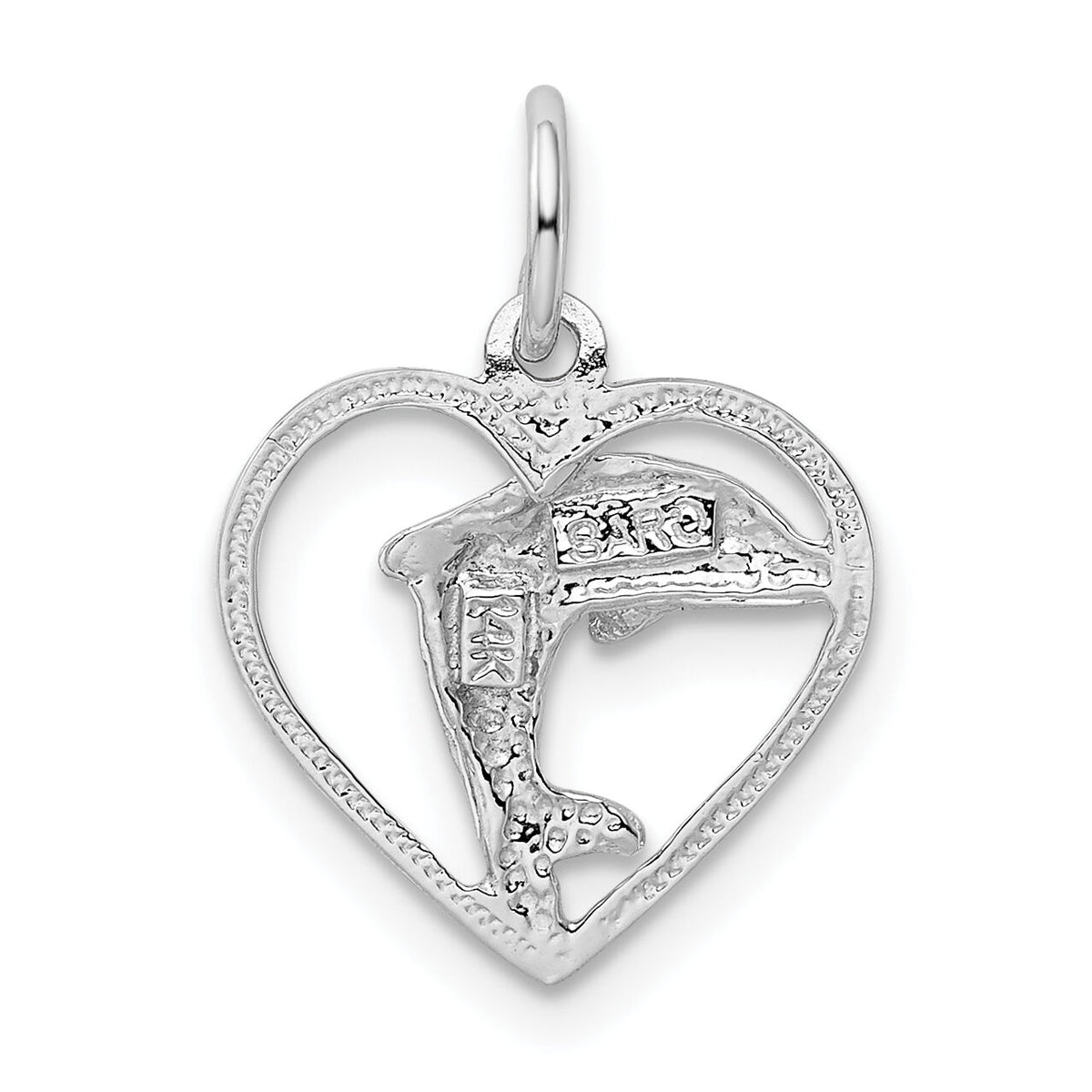 14k White Gold Dolphin in Heart Charm-WCH109