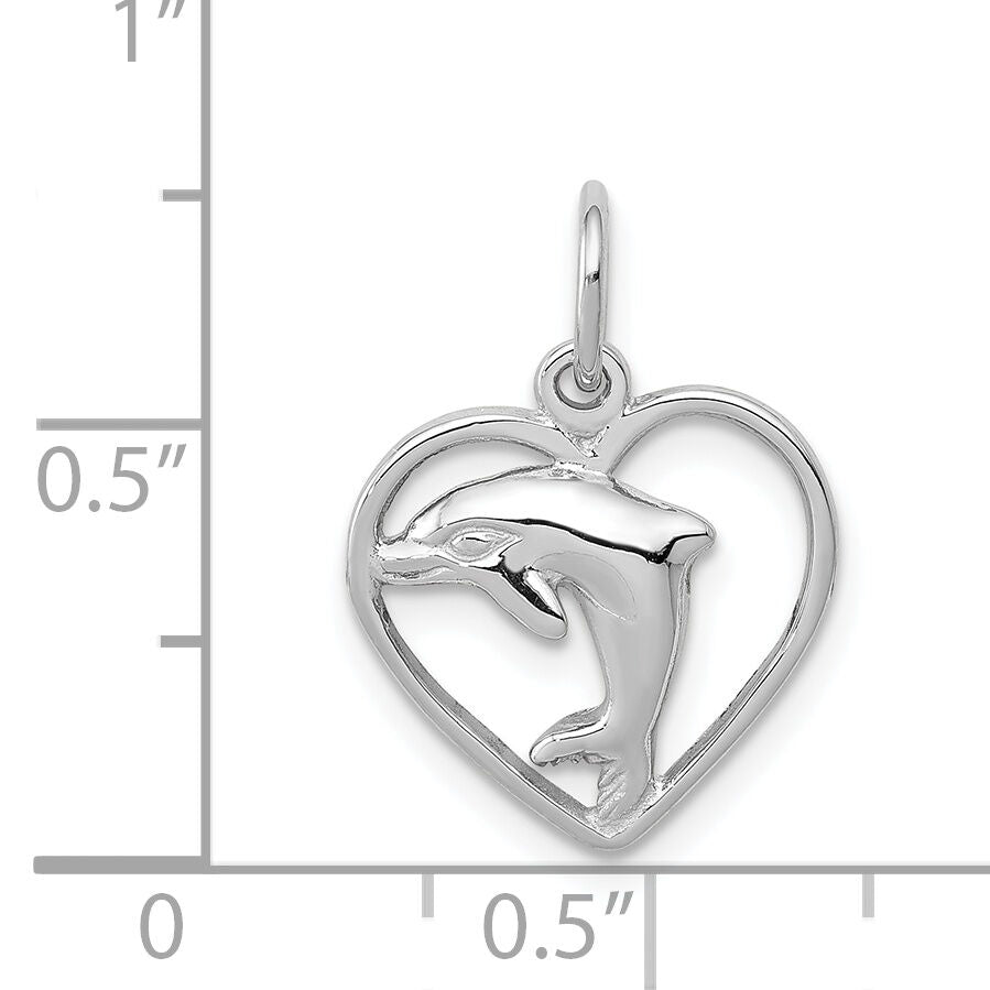 14k White Gold Dolphin in Heart Charm-WCH109