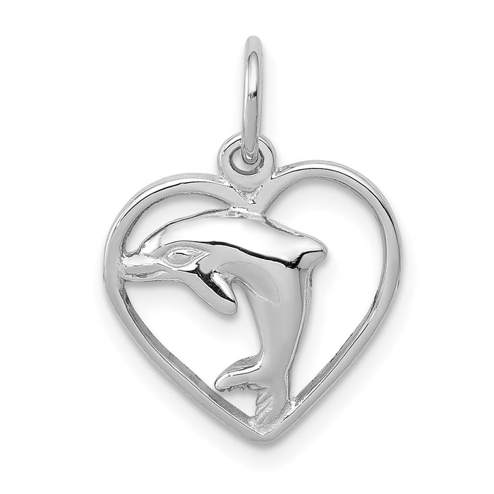 14k White Gold Dolphin in Heart Charm-WCH109