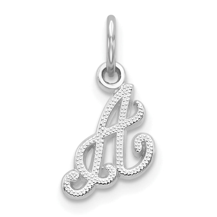 14KW White Gold Casted Script Letter A Initial Charm-WCH138-A