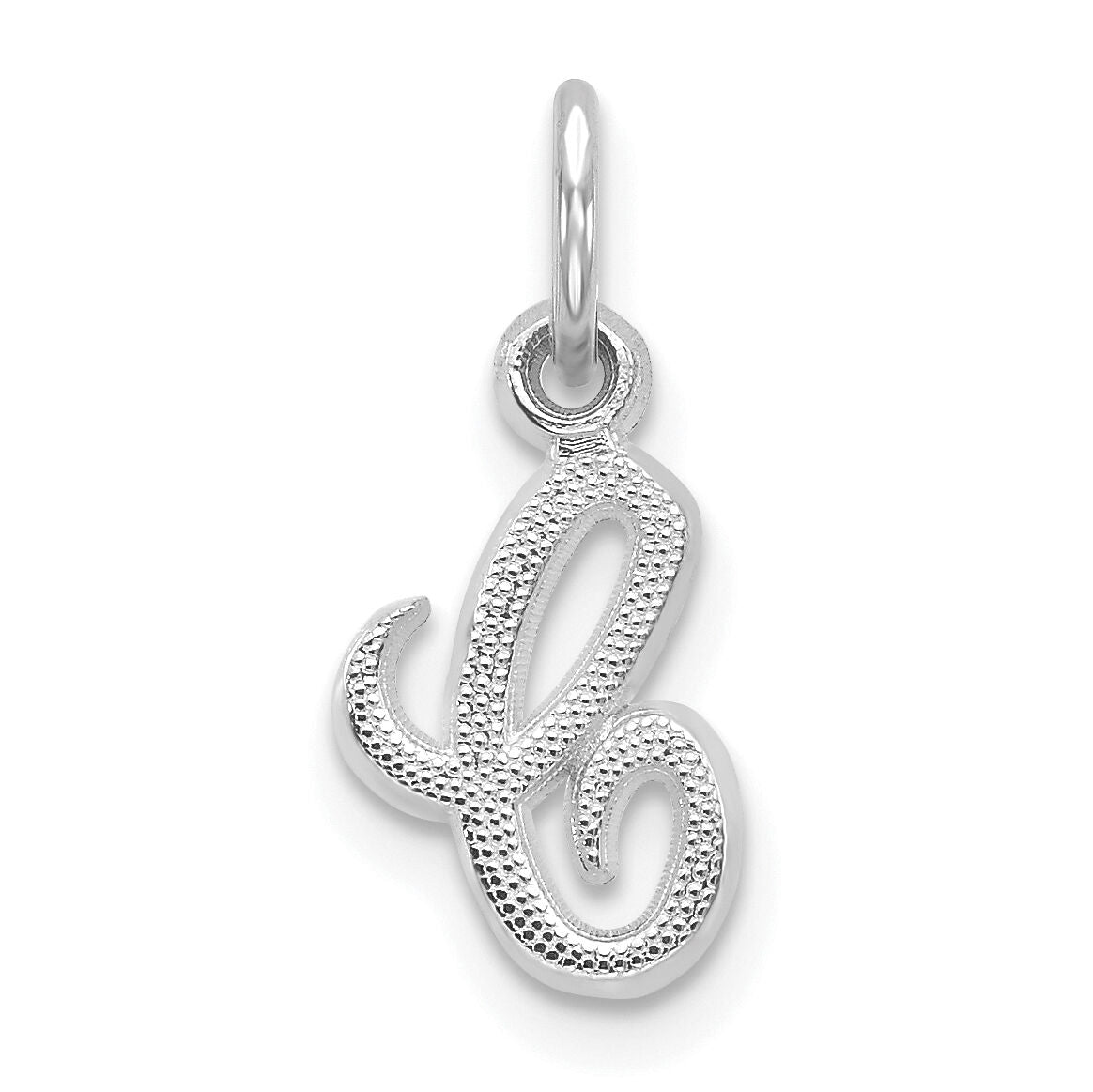 14KW White Gold Casted Script Letter C Initial Charm-WCH138-C