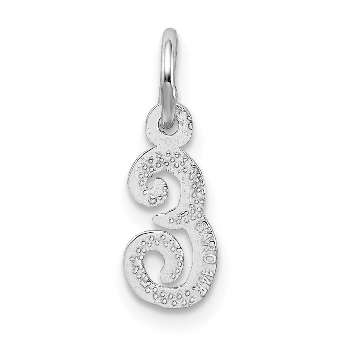 14KW White Gold Casted Script Letter E Initial Charm-WCH138-E