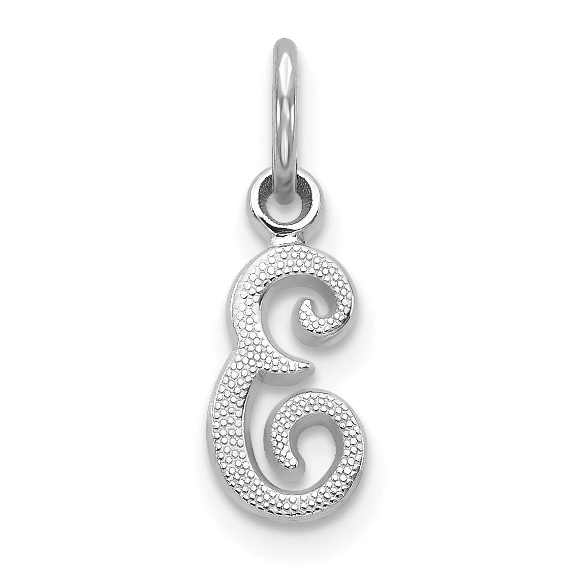 14KW White Gold Casted Script Letter E Initial Charm-WCH138-E