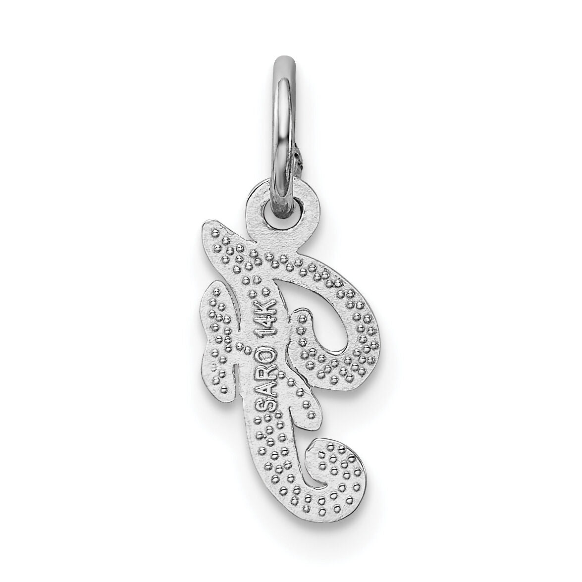 14KW White Gold Casted Script Letter F Initial Charm-WCH138-F