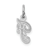 14KW White Gold Casted Script Letter F Initial Charm-WCH138-F