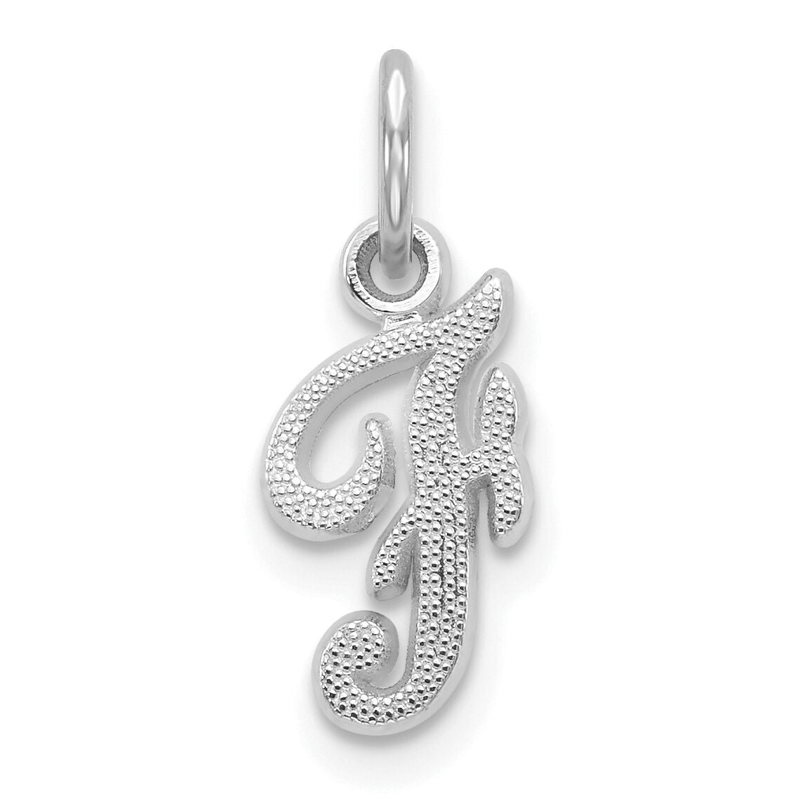 14KW White Gold Casted Script Letter F Initial Charm-WCH138-F