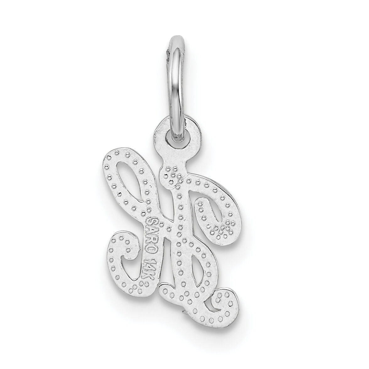 14KW White Gold Casted Script Letter H Initial Charm-WCH138-H
