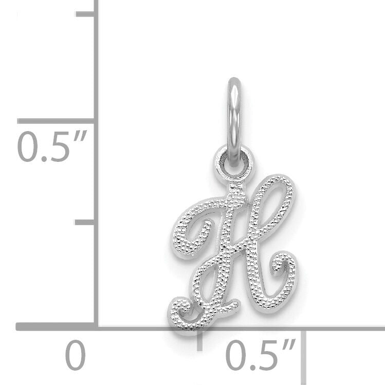 14KW White Gold Casted Script Letter H Initial Charm-WCH138-H