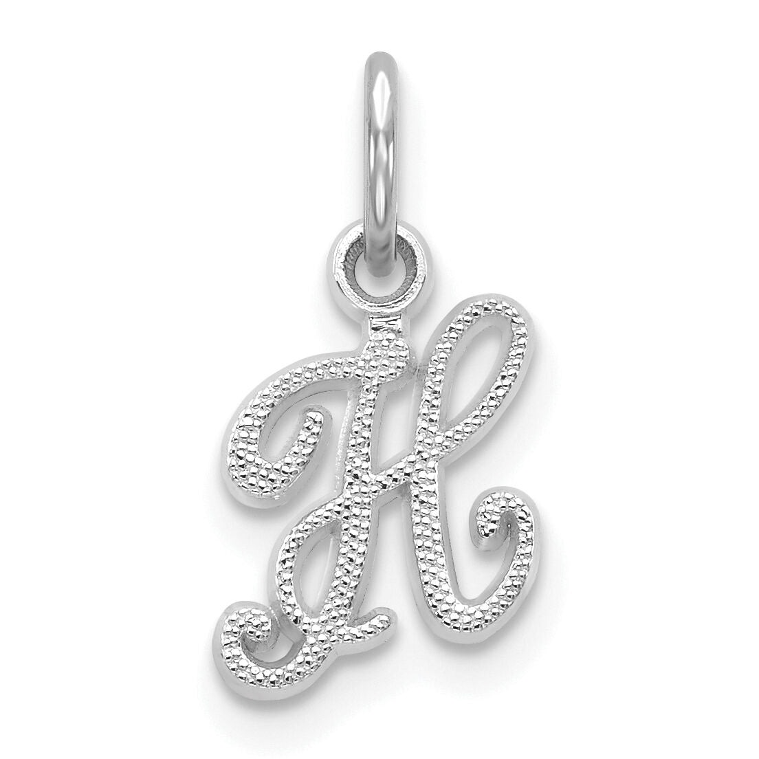 14KW White Gold Casted Script Letter H Initial Charm-WCH138-H