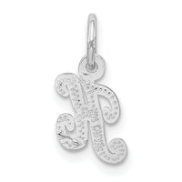 14KW White Gold Casted Script Letter K Initial Charm-WCH138-K