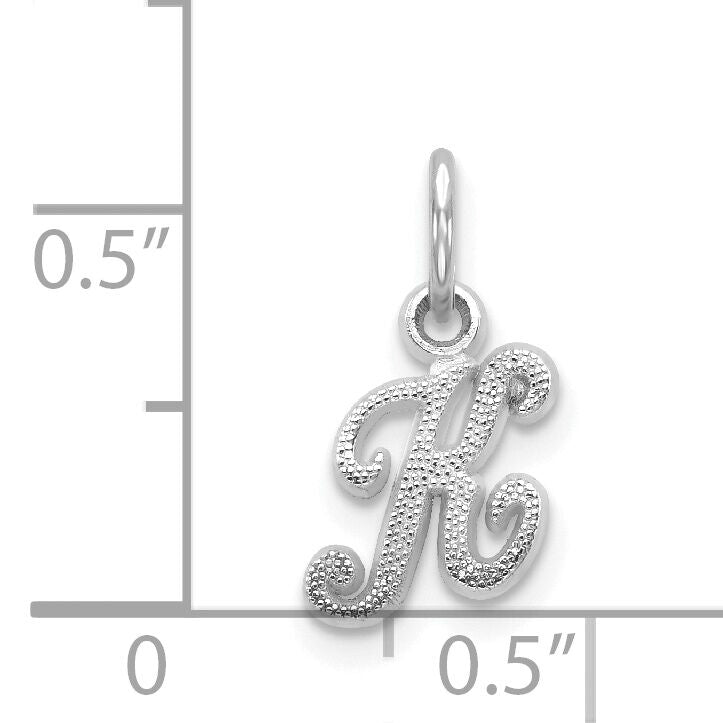 14KW White Gold Casted Script Letter K Initial Charm-WCH138-K