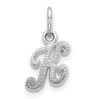 14KW White Gold Casted Script Letter K Initial Charm-WCH138-K